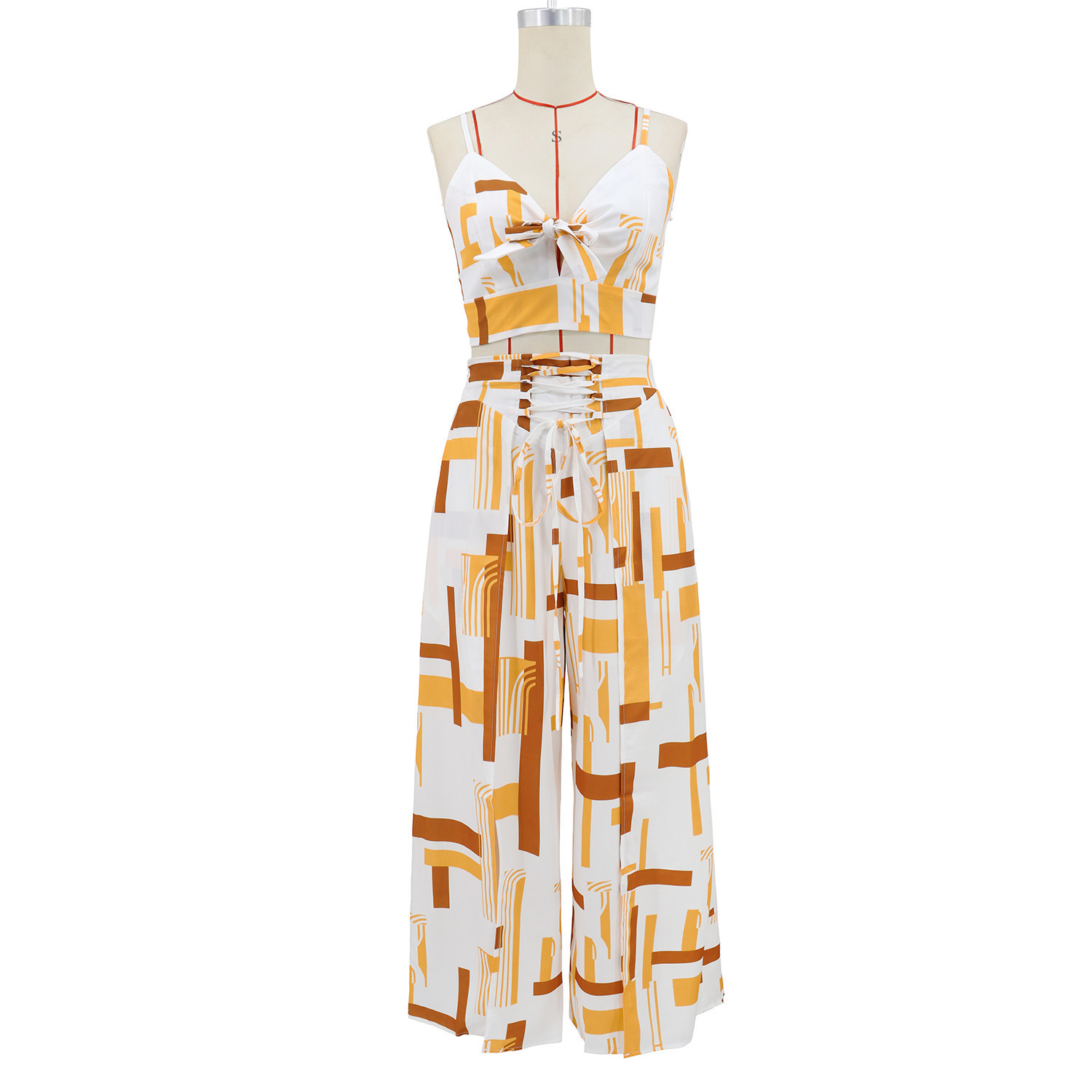 Printed Strap Top & Pants Two-Piece Holiday Casual Set