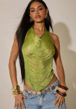 Spring Summer Women's Sexy Hollow Out Fringe Halter Neck Lace-Up Festival Tank Top