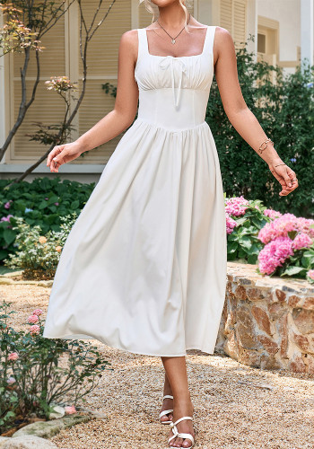 Spring Women's Chic Square Neck Strap Low Back Slim Fit Holiday Long Dress