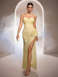 Spring Women's Luxury Sleeveless Strapless Sequin Slit Formal Party Evening Dress