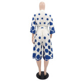 Spring Women's Casual Wide Leg Positioning Print Turndown Collar Half Sleeve Jumpsuit