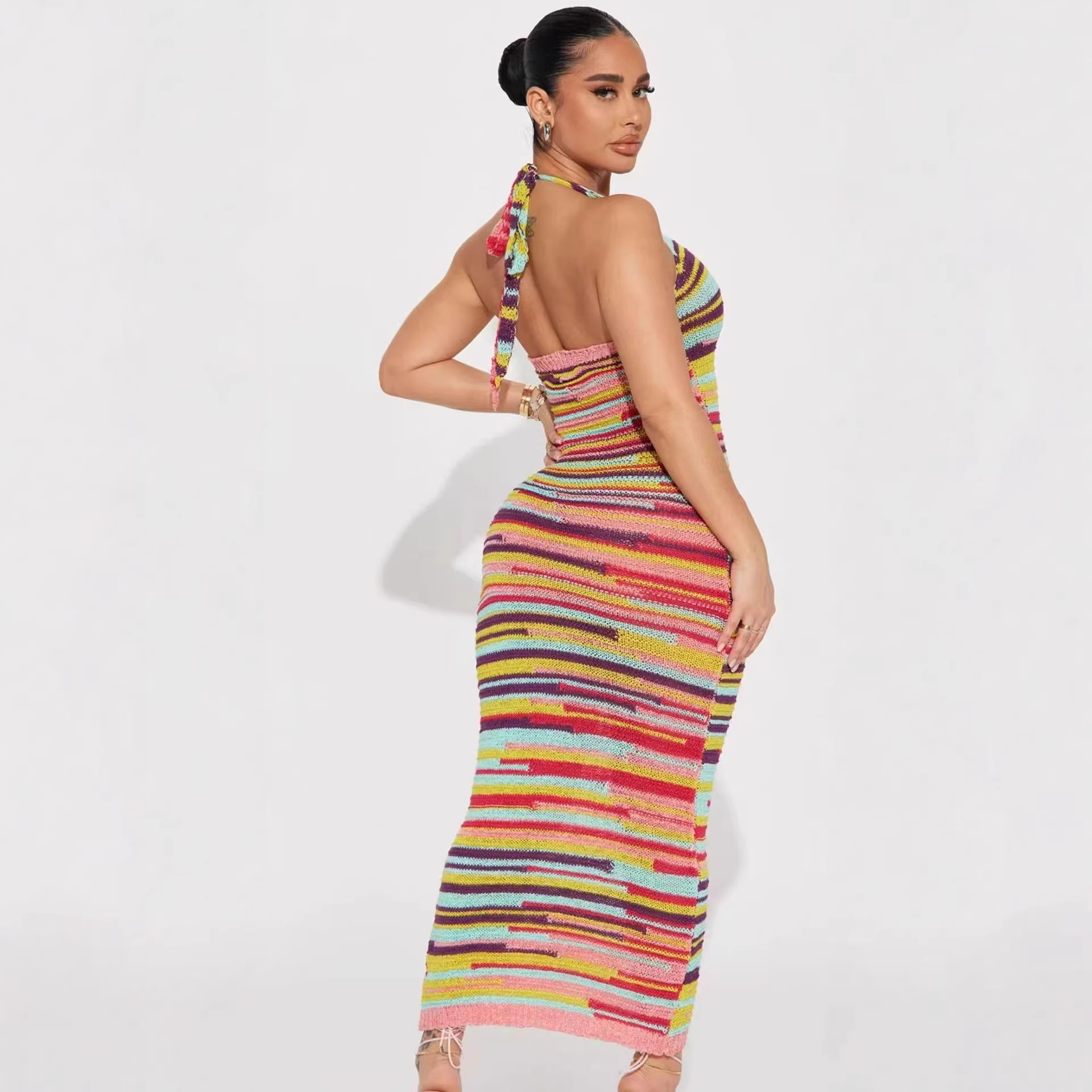 Stripe Lace-Up Low Back Sexy Holiday Beach Mini Dress