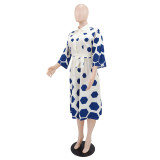 Spring Women's Casual Wide Leg Positioning Print Turndown Collar Half Sleeve Jumpsuit
