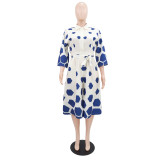 Spring Women's Casual Wide Leg Positioning Print Turndown Collar Half Sleeve Jumpsuit