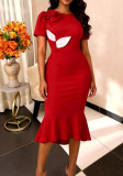 Spring Women's Slim Fit High-Waist Short Sleeve Round Neck Mermaid Dress