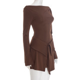 Spring Women's Flared Sleeve Short Dress & Button-Front Skirt Two-Piece Set