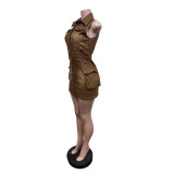 Spring Women's Sleeveless Slim Fit Pocket Denim Dress