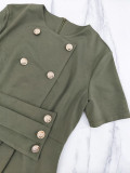 Spring Women's Elegant Casual Short Sleeve Button Detail Career Dress