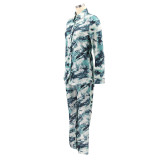 Spring Women's Printed Casual Shirt & Pants Two-Piece Set