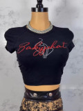 Spring Women's Street Style Printed Cropped T-Shirt Top