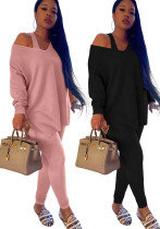 Spring Women's Chic One-Shoulder Loose Top & Tight Pants Casual Set Spring Women's Chic One-Shoulder Loose Top & Tight Pants Casual Set