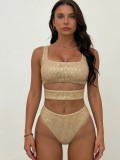 Spring Women's Solid Sequin Cut-Out One-Piece Swimsuit