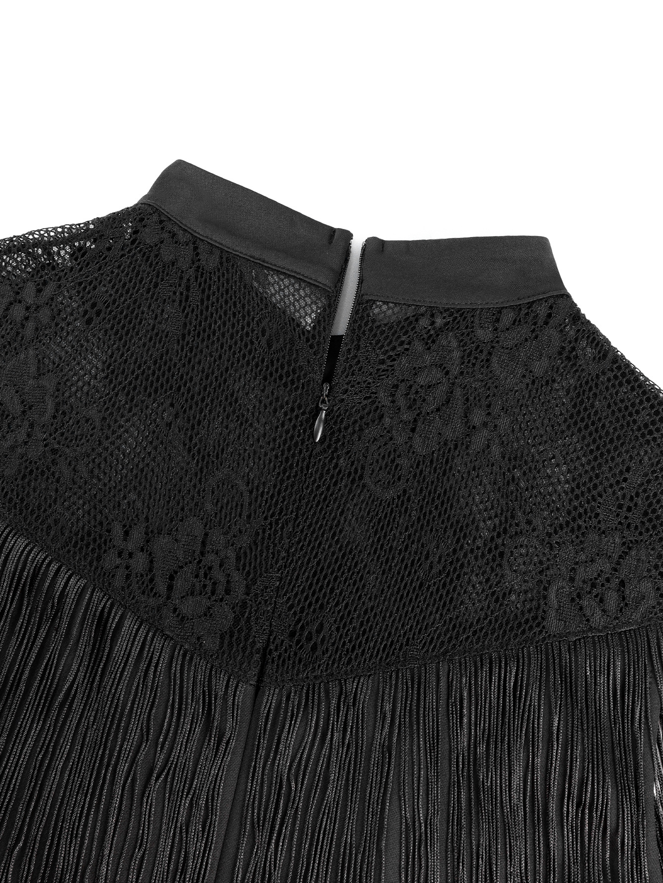 Black Long Sleeve Fringe Lace See-Through Slim Fit Jumpsuit