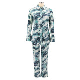Spring Women's Printed Casual Shirt & Pants Two-Piece Set