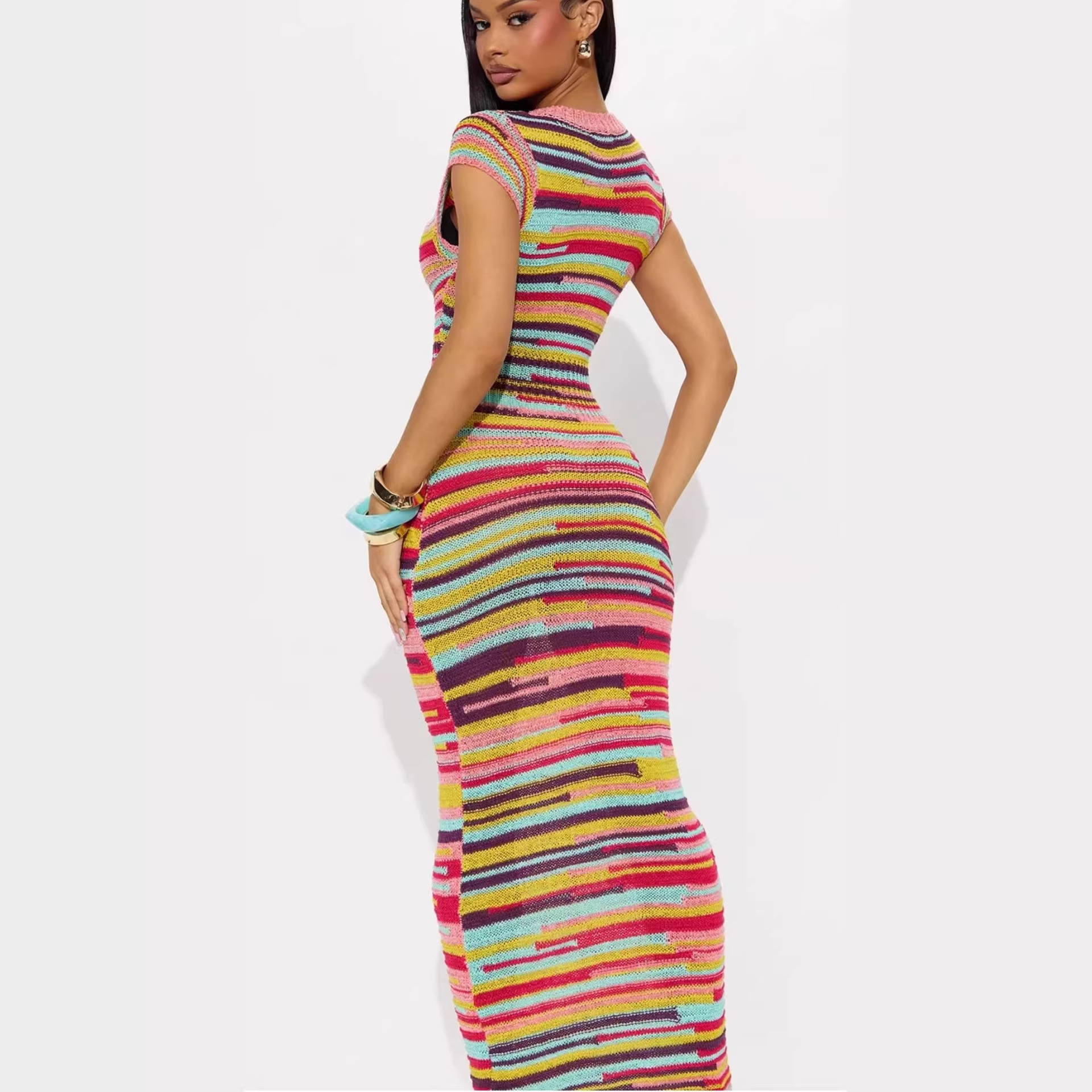 Stripe Lace-Up Low Back Sexy Holiday Beach Mini Dress