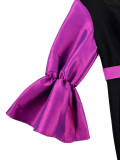 Spring Women's African Fashion Bell Sleeve Colorblock Ruffle Mermaid Evening Dress