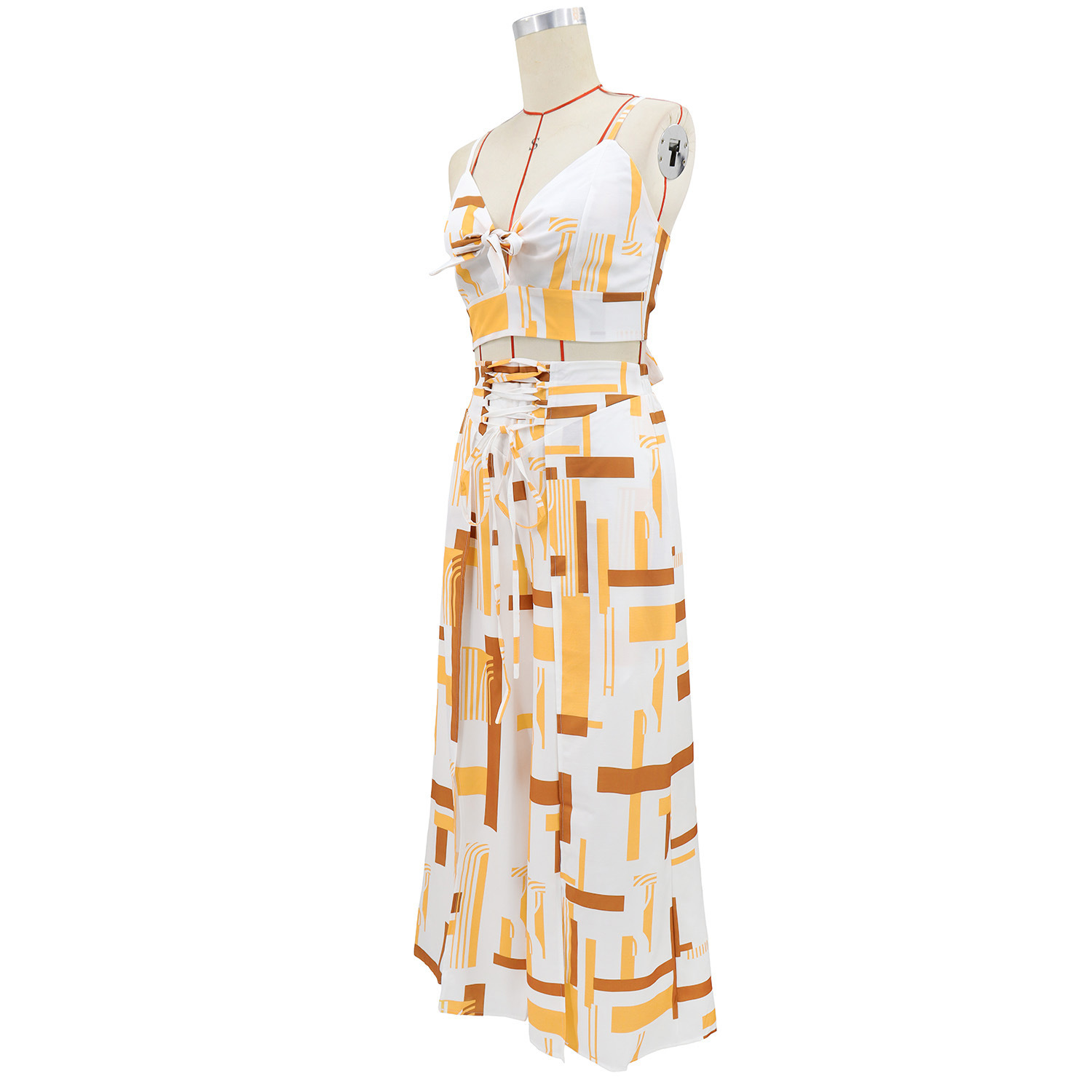 Printed Strap Top & Pants Two-Piece Holiday Casual Set