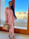 Spring Women's Chic One-Shoulder Loose Top & Tight Pants Casual Set