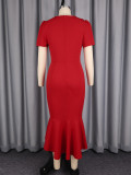 Spring Women's Slim Fit High-Waist Short Sleeve Round Neck Mermaid Dress