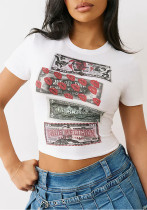 Spring Women's Street Style Printed Cropped T-Shirt Top