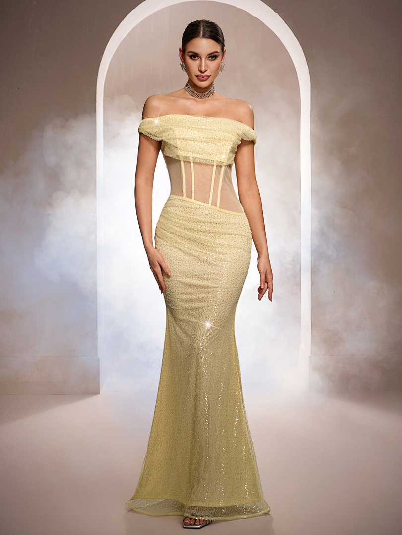 Luxury Sleeveless Off-Shoulder Sequin Mermaid Formal Evening Dress