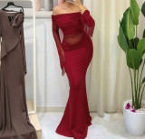 Spring Women's Sexy Off Shoulder Mesh Mermaid Evening Party Dress