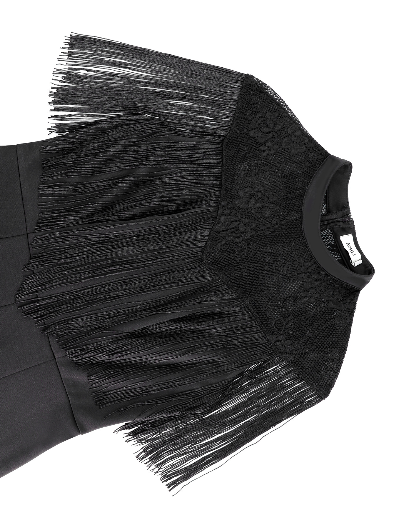 Black Long Sleeve Fringe Lace See-Through Slim Fit Jumpsuit
