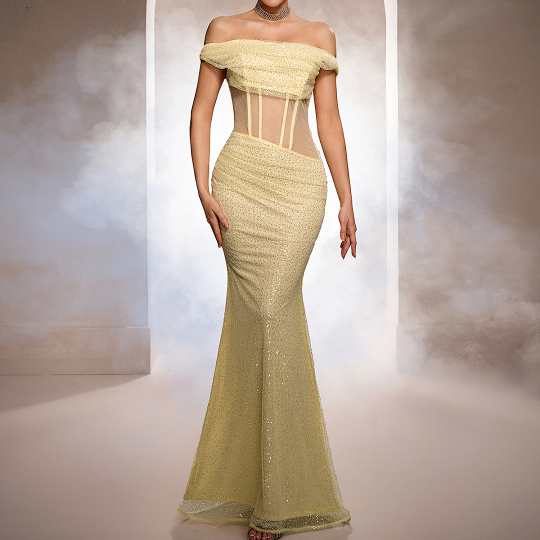 Luxury Sleeveless Off-Shoulder Sequin Mermaid Formal Evening Dress