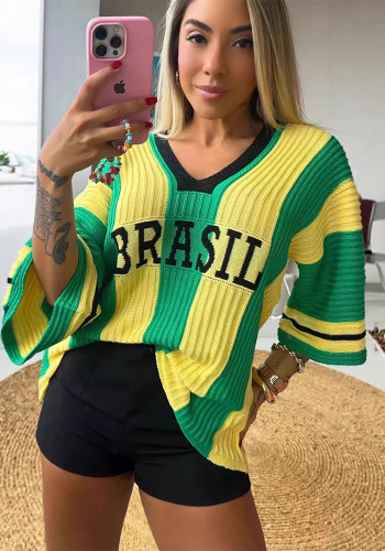Spring Women's Sexy Loose Fit Letter Knit Sweater