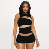 Spring Women's Solid Slim Waist Slim Fit Sexy Two-Piece Shorts Set