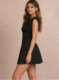 Spring Women's Round Neck Sleeveless Slim Waist Ruched A-Line Mini Dress