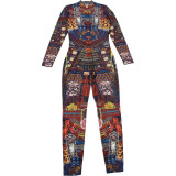 Women Spring Sexy Mesh See-Through Printed Jumpsuit