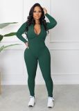 Women Spring and Autumn Ribbed Zipper Jumpsuit