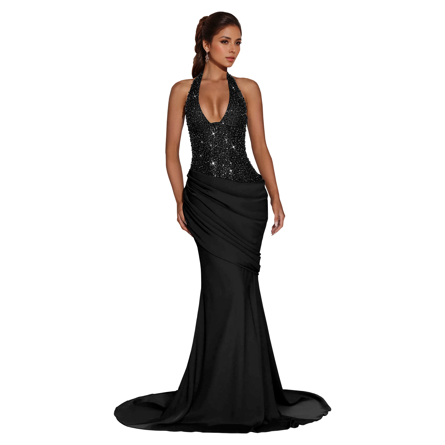 Elegant Halter Neck Backless Dress for Evening Parties