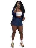 Women Long-Sleeved Zipper Color-Blocked Stand Collar Jacket and Pleated Skirt Two-Piece Set
