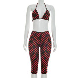 Women polka dot sexy sleeveless polka dot print three-piece