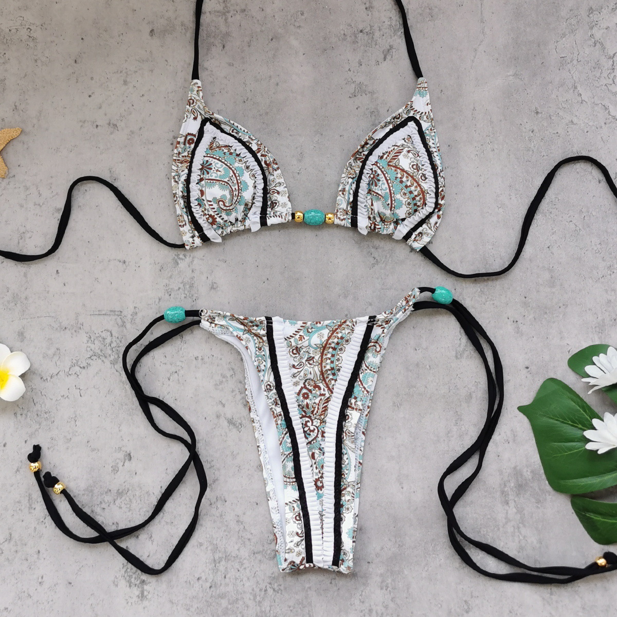 Lace-Up Print Two-Piece Bikini Swimsuit for Beach Vacations