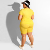 Plus Size Women Casual Top and Shorts Two-Piece Set