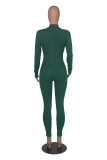 Women Spring and Autumn Ribbed Zipper Jumpsuit