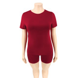 Plus Size Women Casual Top and Shorts Two-Piece Set