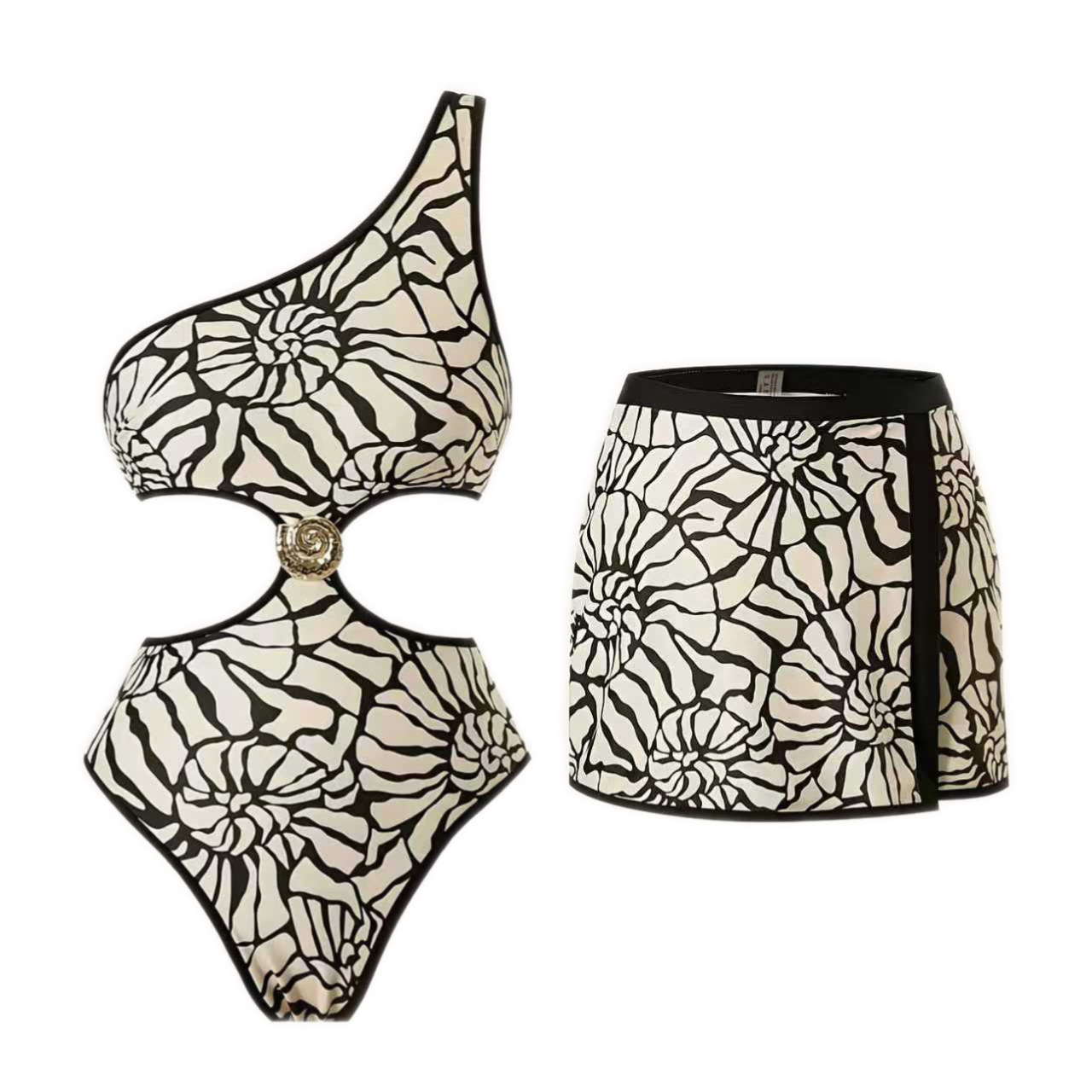 One-Shoulder Bikini & Skirt Two-Piece Swimsuit Set