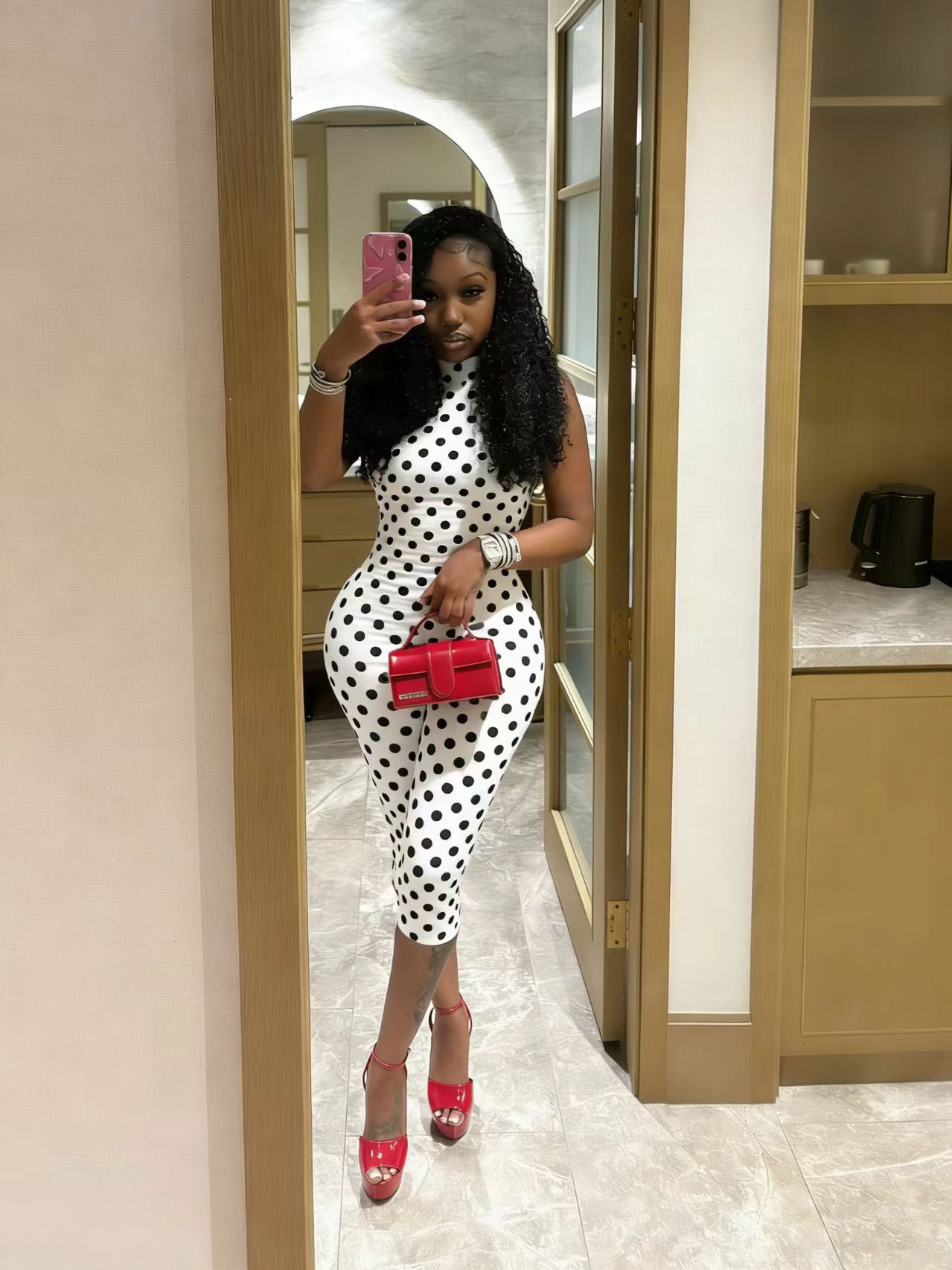 Polka Dot Stretchy Halter Backless Jumpsuit for Spring/Summer