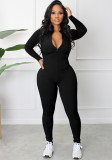 Women Spring and Autumn Ribbed Zipper Jumpsuit