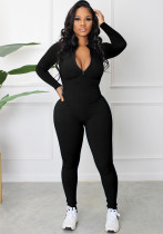 Women Spring and Autumn Ribbed Zipper Jumpsuit Women Spring and Autumn Ribbed Zipper Jumpsuit