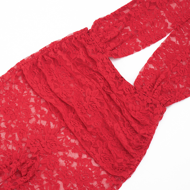 See-Through Backless Hollow-Out Lace Jumpsuit for Club Wear