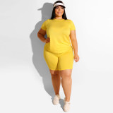 Plus Size Women Casual Top and Shorts Two-Piece Set