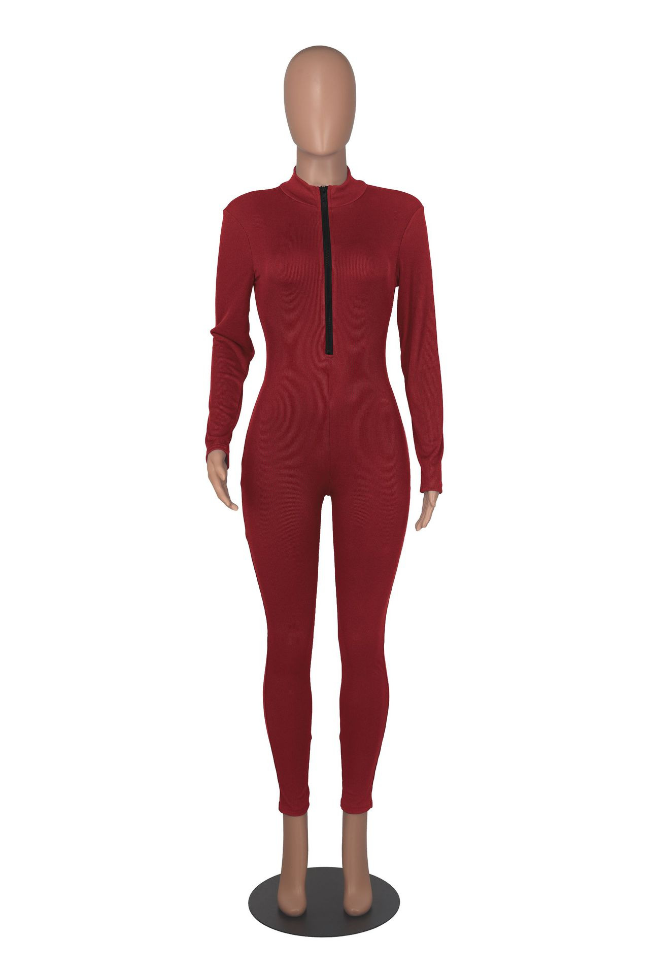Ribbed Zipper Jumpsuit for Spring & Autumn Activewear