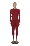 Women Spring and Autumn Ribbed Zipper Jumpsuit