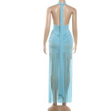 Women Summer Fringe Sexy Halter Neck Backless Dress