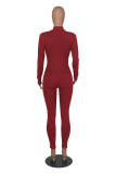 Women Spring and Autumn Ribbed Zipper Jumpsuit